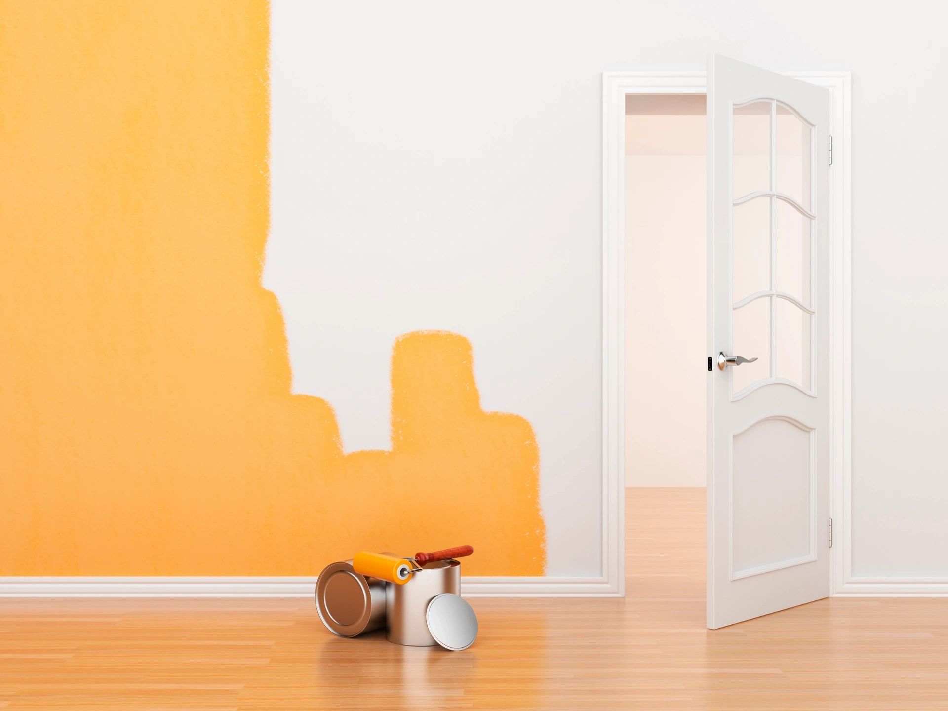minimalistic orange and white paint on wall