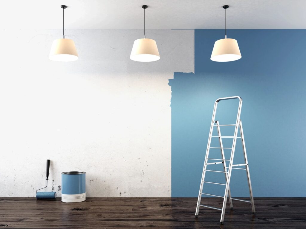 Combination of blue and white painted wall